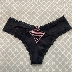 Vintage Victoria’s Secret Very Sexy Lace Up Back Cheeky L Black Pink